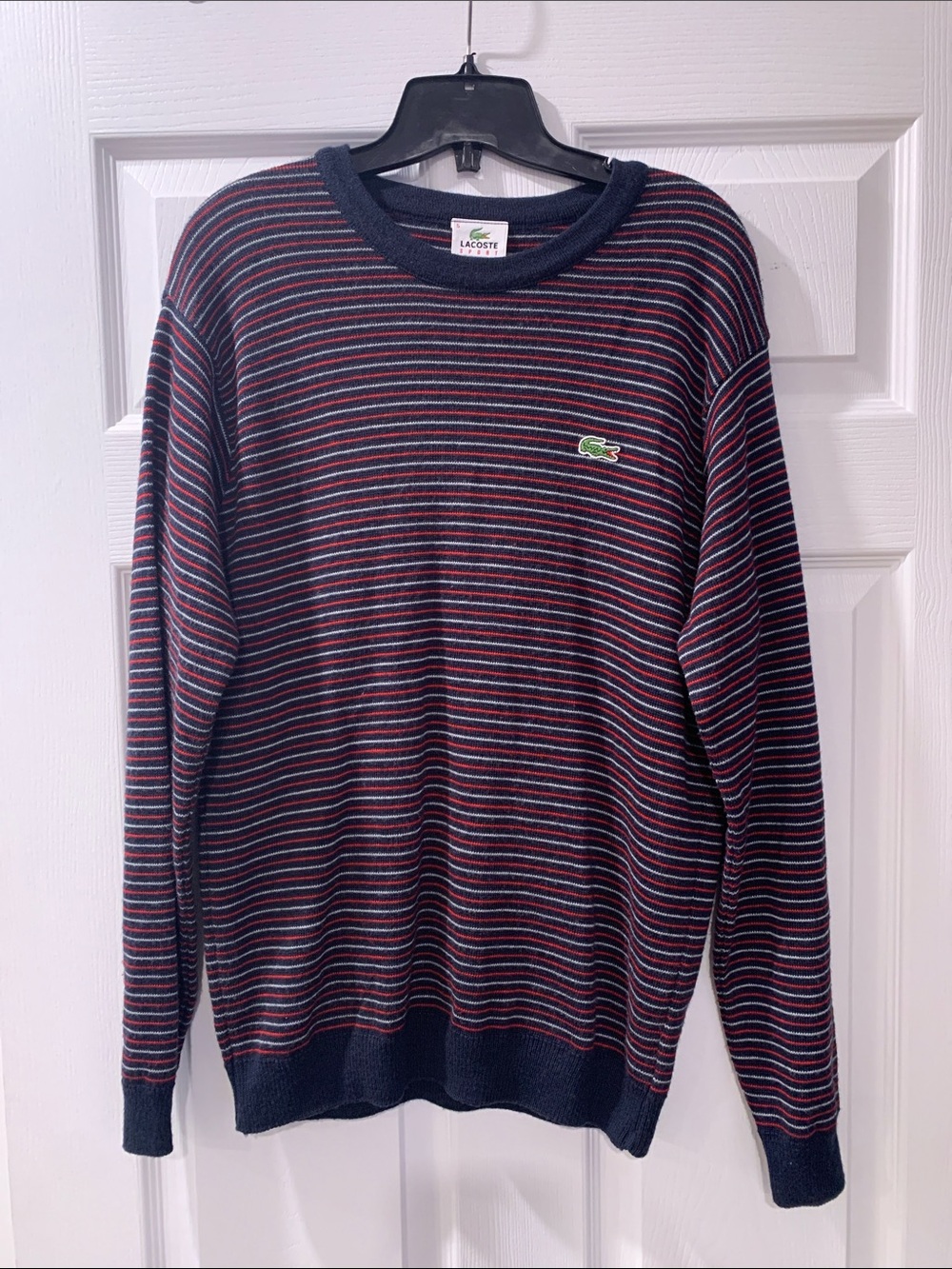Lacoste Men's Navy, Red & Light Blue Striped Crewneck Sweater